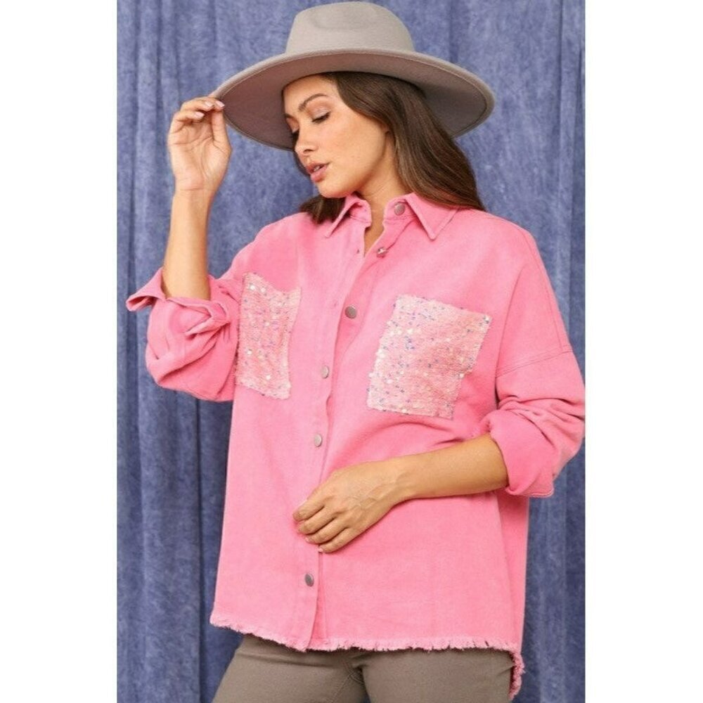 Cowgirl State of Mind Sequin Shacket in Pink - Picture 7 of 8